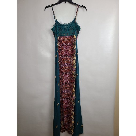 Free People Green Jade Combo BOHO Morning Song Maxi Dress Size Small - Picture 8 of 11
